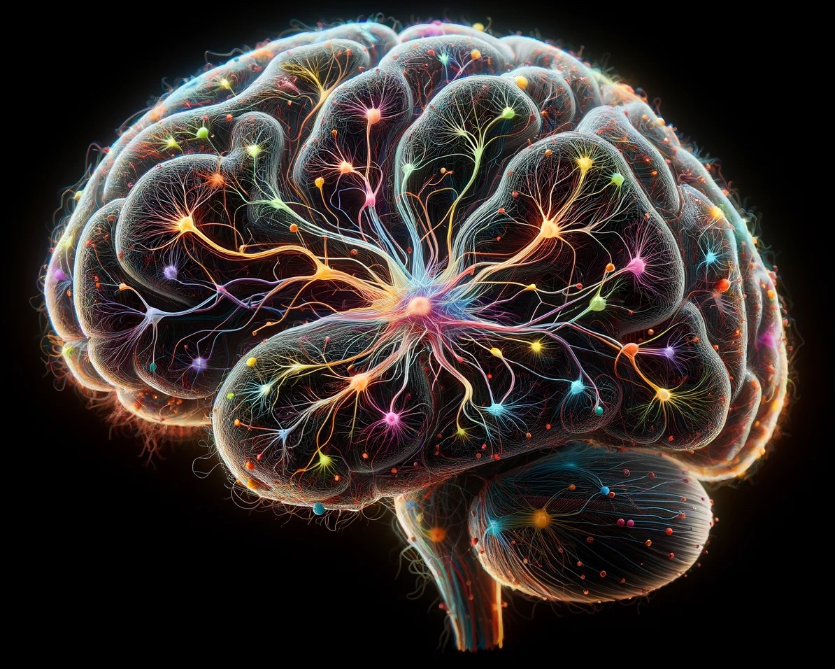 multicolored 3D brain with highlighted neural connections